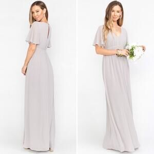 Show Me Your Mumu Emily Empire Maxi Dress Dove Grey Chiffon Size Large NWT